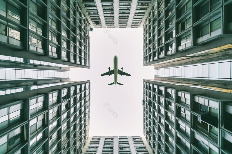 从高楼中间仰视拍摄的飞机,高清,摄影图,摄影图片,图片大全,摄影图免费下载